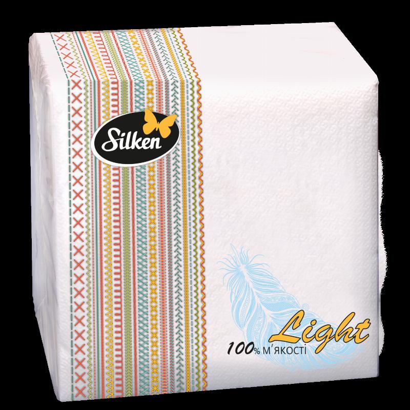 Серветки паперові Light білі TM Silken 1 шар 80 шт -розмір 33*33 см